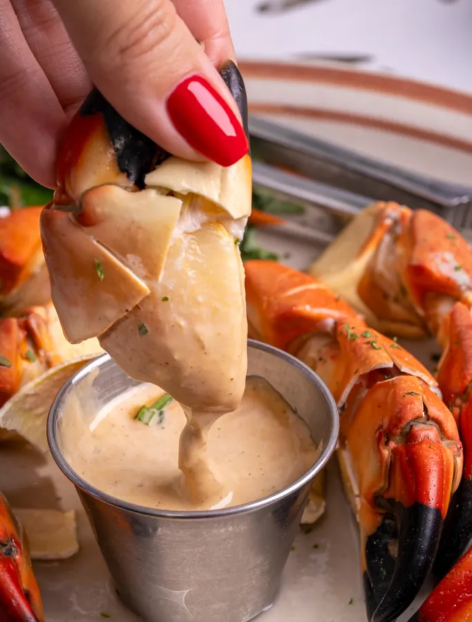 Stone Crab Claws dipped in mustard sauce — Little Bar Goodland Florida